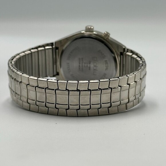 3/$30 Globlu Watch Men Silver White Dial Easy To Read Numbers Stretch Band 8" - Picture 7 of 12